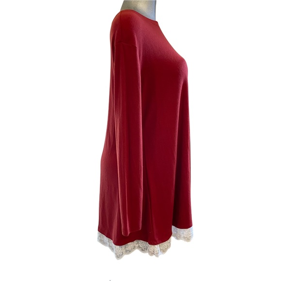 Red Tunic DRESS Long Sleeve Lace Hem Casual Lagenlook Loose Fit Cottagecore Boho - Picture 3 of 7